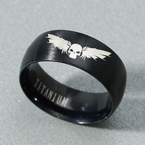 Titanium Fashion Black Skull Wings Ring size 9
